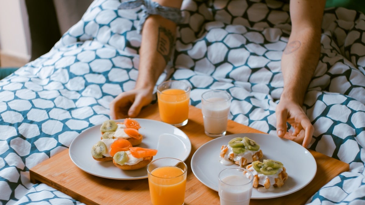Birthday breakfast in bed for my sweet hubb, in Barcelona